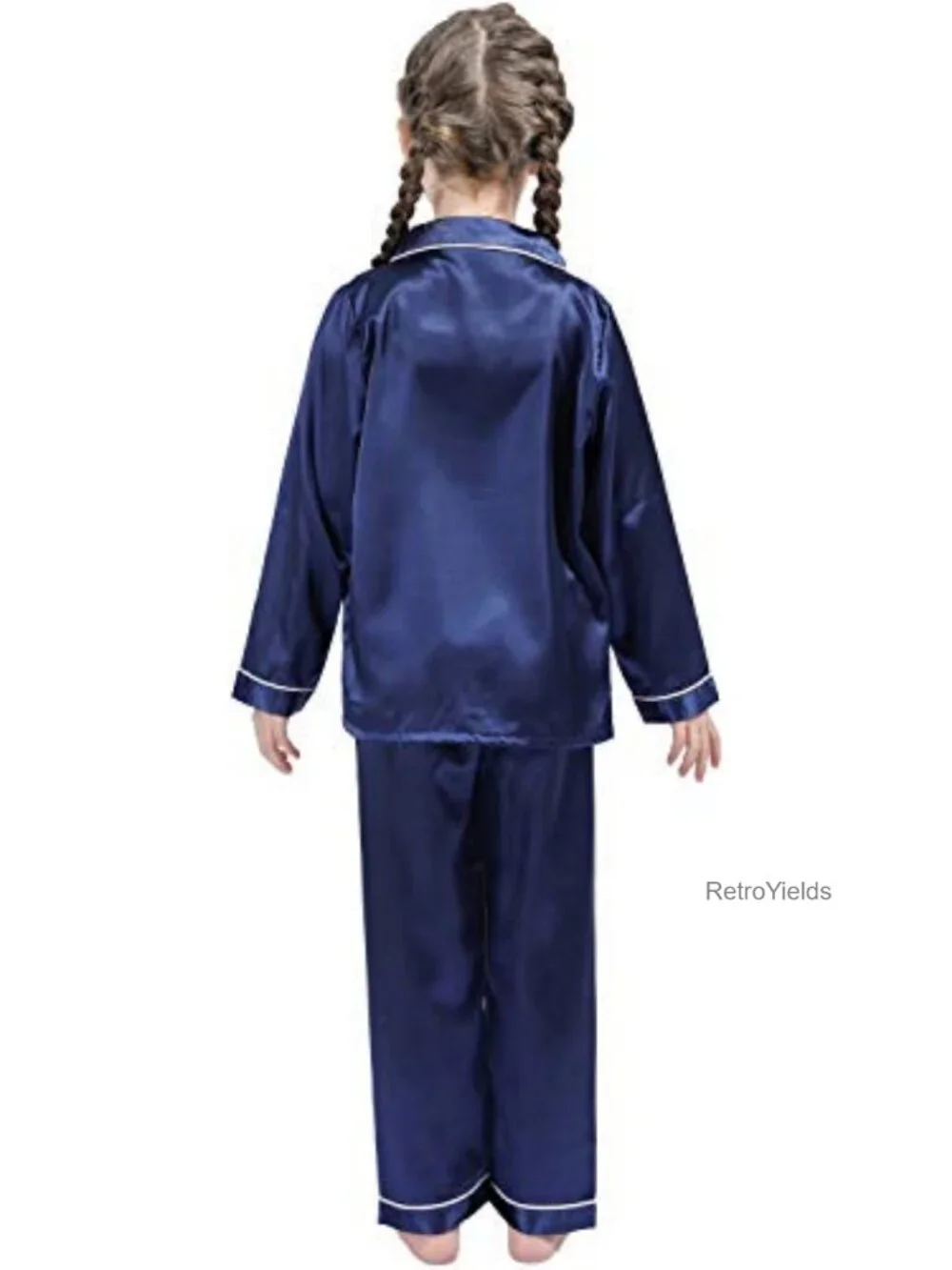 Kids Silk Satin Pajama Set Long Sleeve Button Down Loungewear Sleepwear PJS